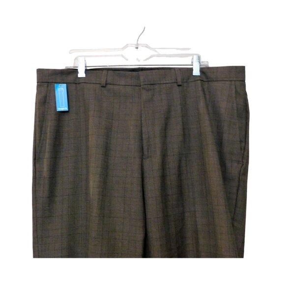 Haggar Dress Pants 38x32 Actual W40 Chocolate Brown Plaid Polyester Blend NEW - Picture 4 of 11